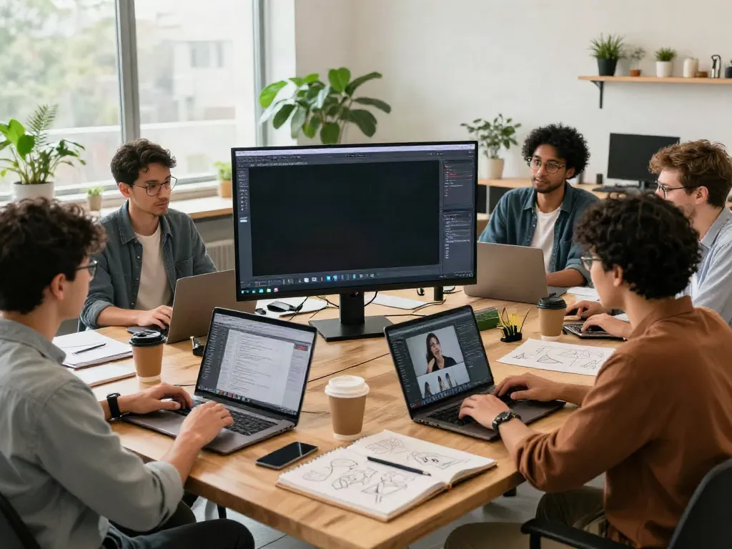 Collaborative tech workspace addressing the Typeshutter problem with AI visual tools.